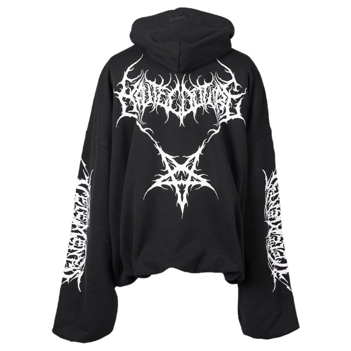 DEATH METAL CROPPED BOXY HOODIE / BLACK/WHITE