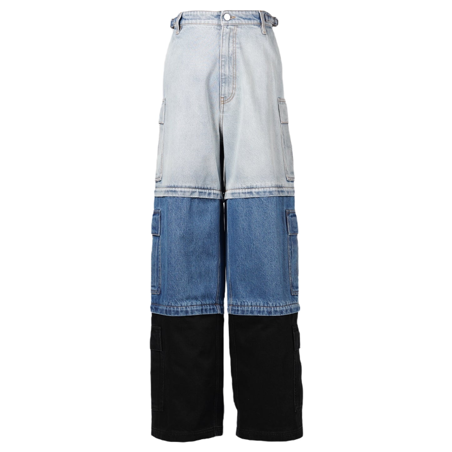 DECONSTRUCTED TRIPLE CARGO PANTS / LIGHT BLUE/MID BLUE/BLACK