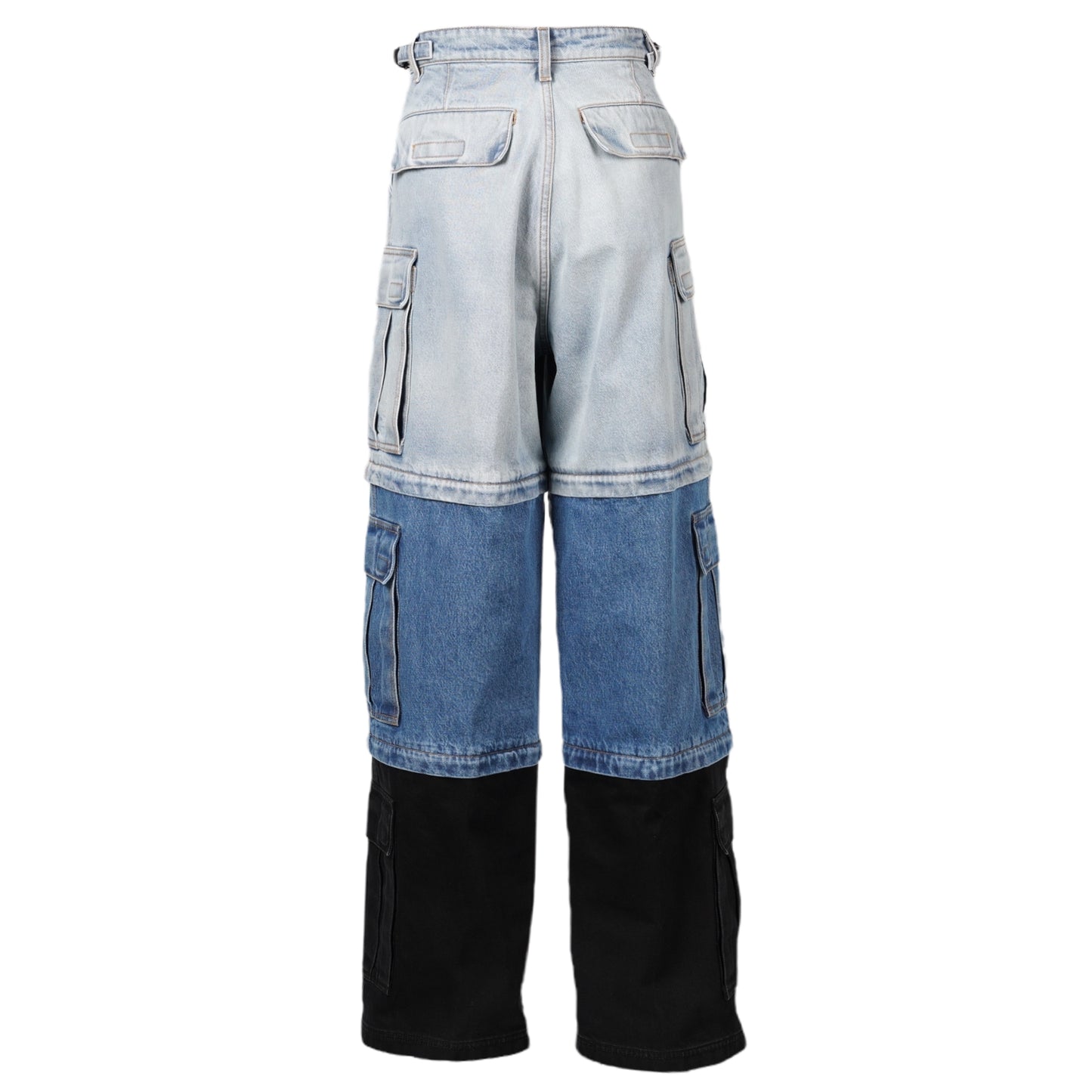 DECONSTRUCTED TRIPLE CARGO PANTS / LIGHT BLUE/MID BLUE/BLACK