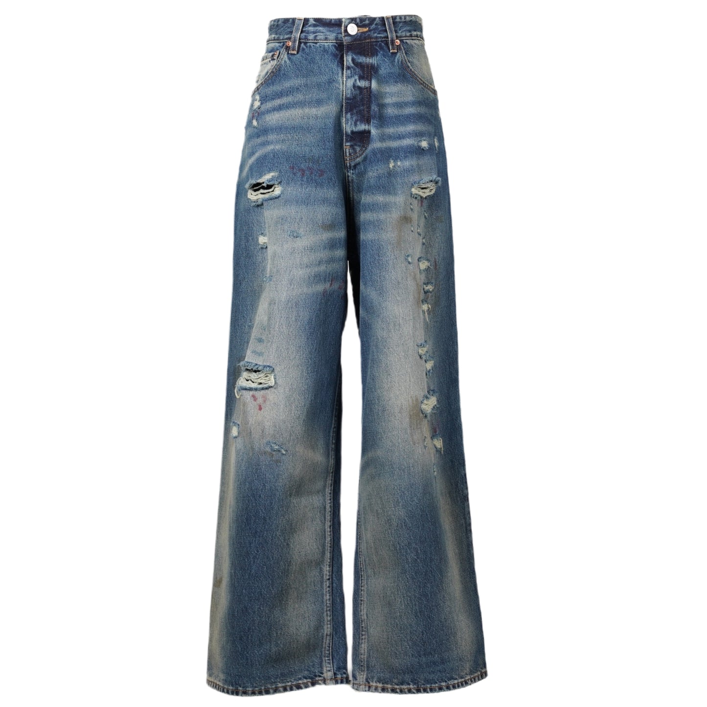 DISTRESSED BAGGY JEANS / MID BLUE