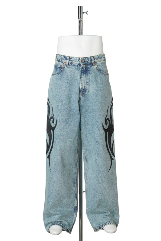 GRAFFITI TRIBAL BAGGY JEANS / VINTAGE BLUE