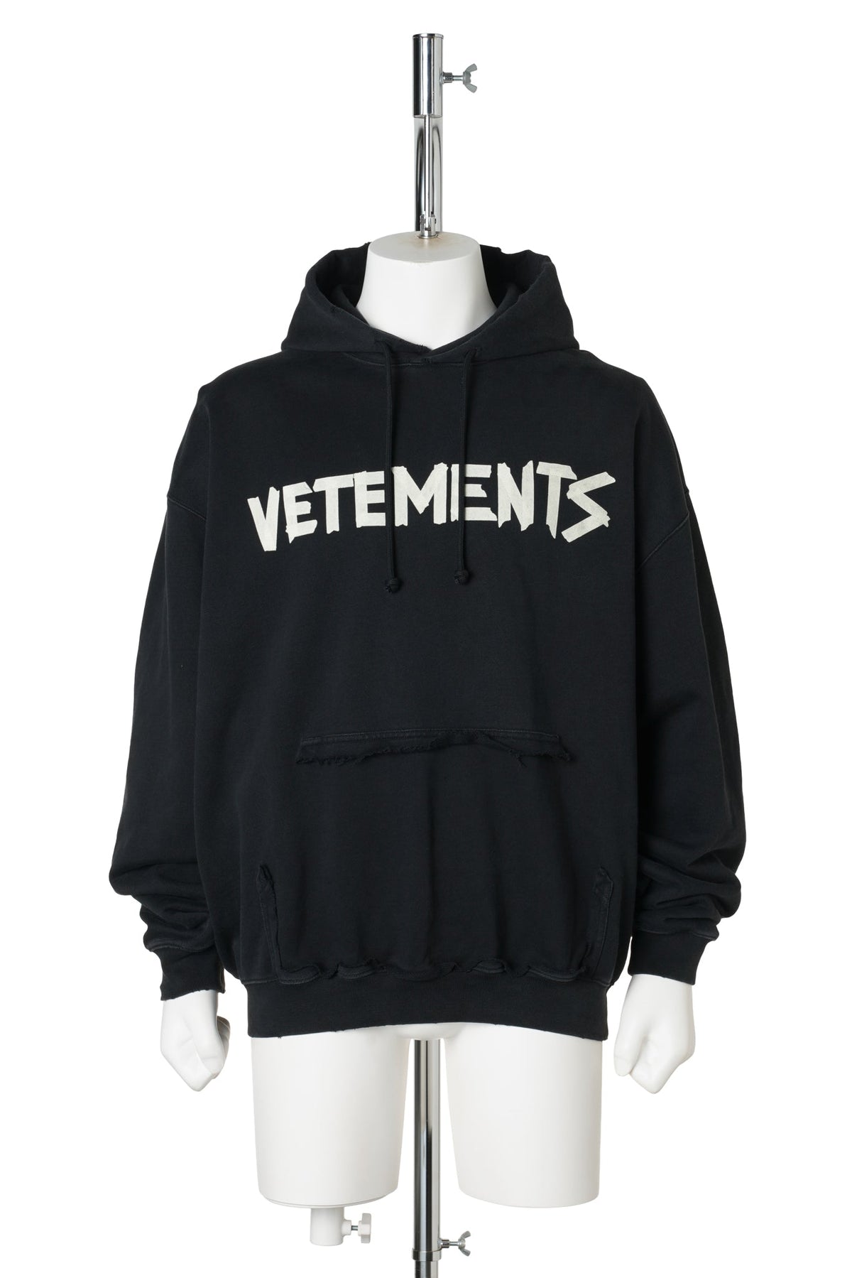 TAPE LOGO DESTROYED HOODIE / FADED BLACK