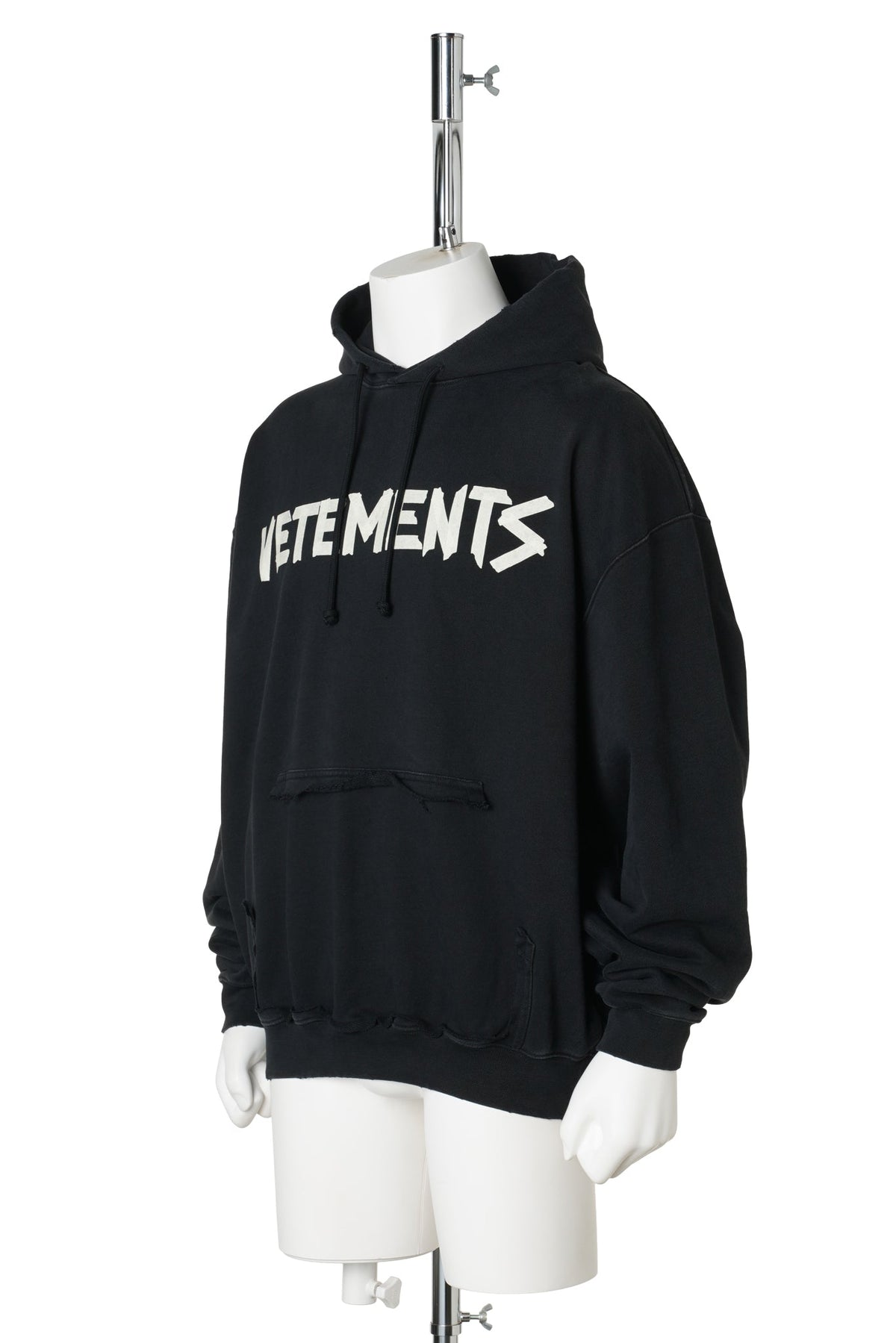 TAPE LOGO DESTROYED HOODIE / FADED BLACK