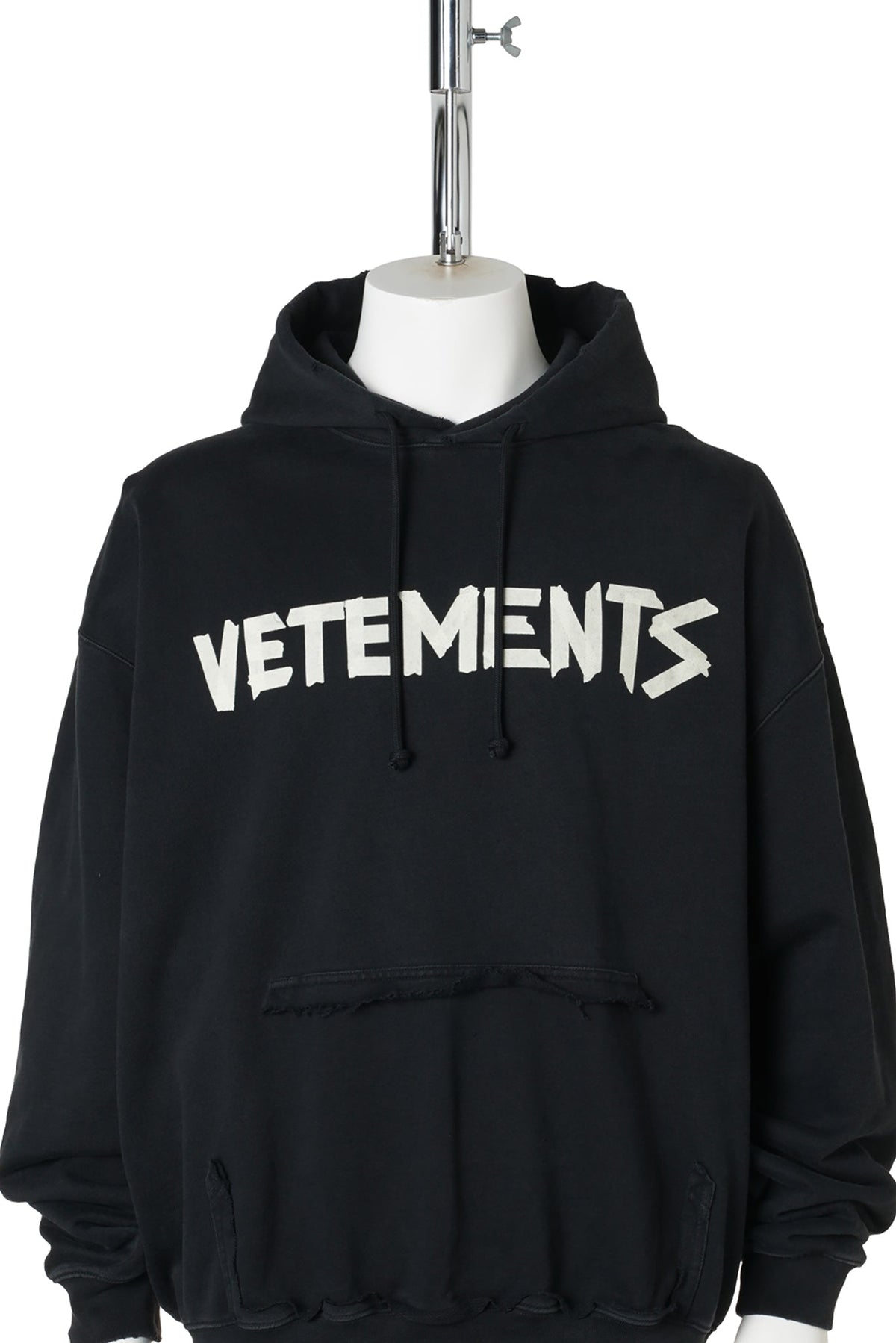 TAPE LOGO DESTROYED HOODIE / FADED BLACK