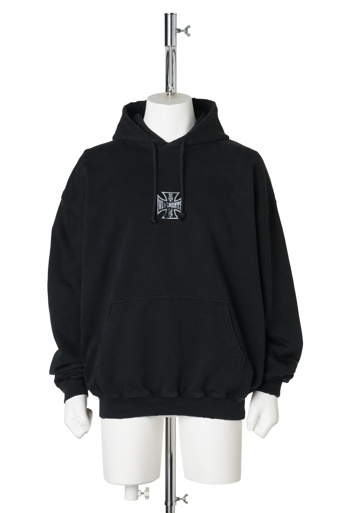 BIKER CROSS LOGO OVERSIZED HOODIE / WASHED BLACK