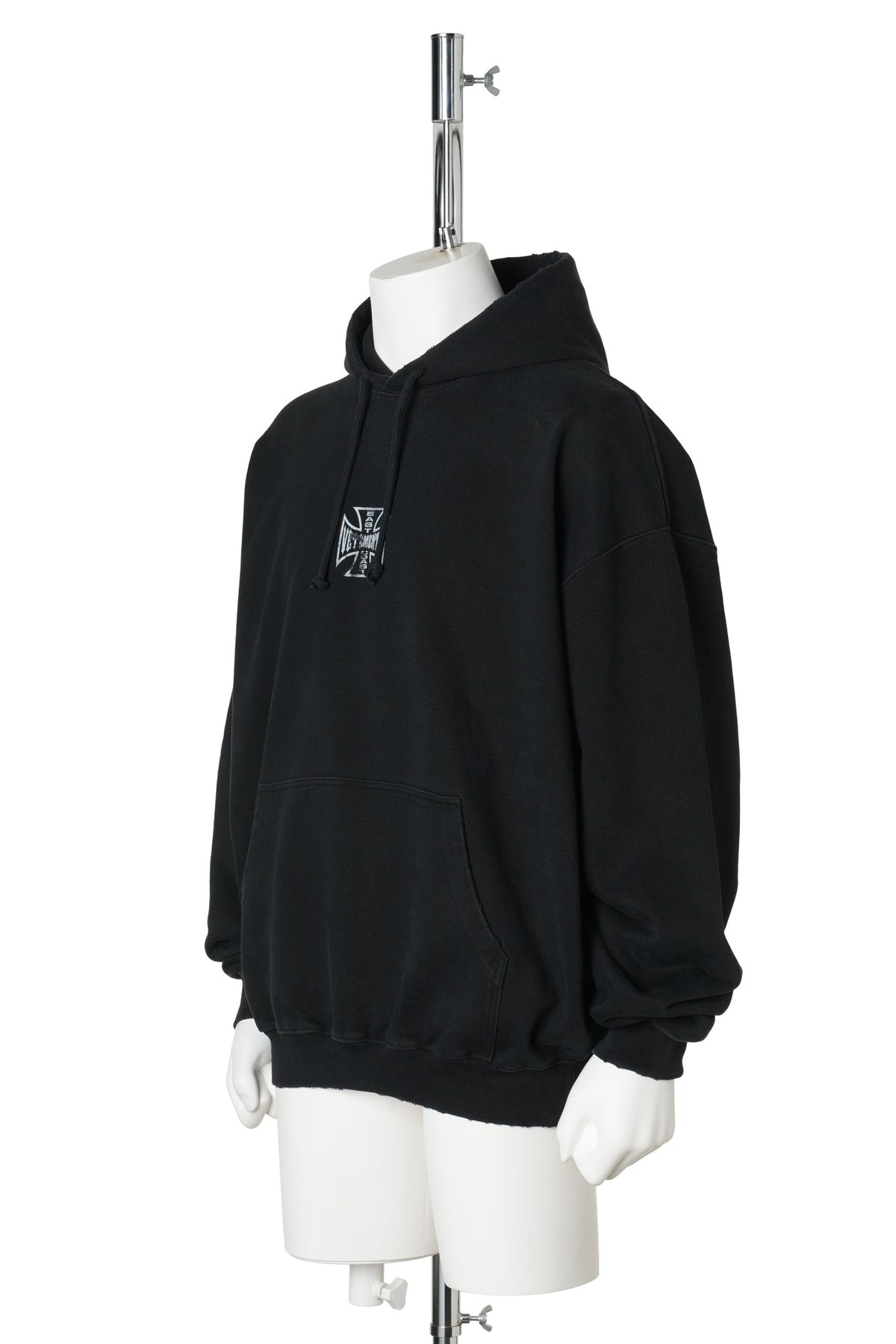 BIKER CROSS LOGO OVERSIZED HOODIE / WASHED BLACK