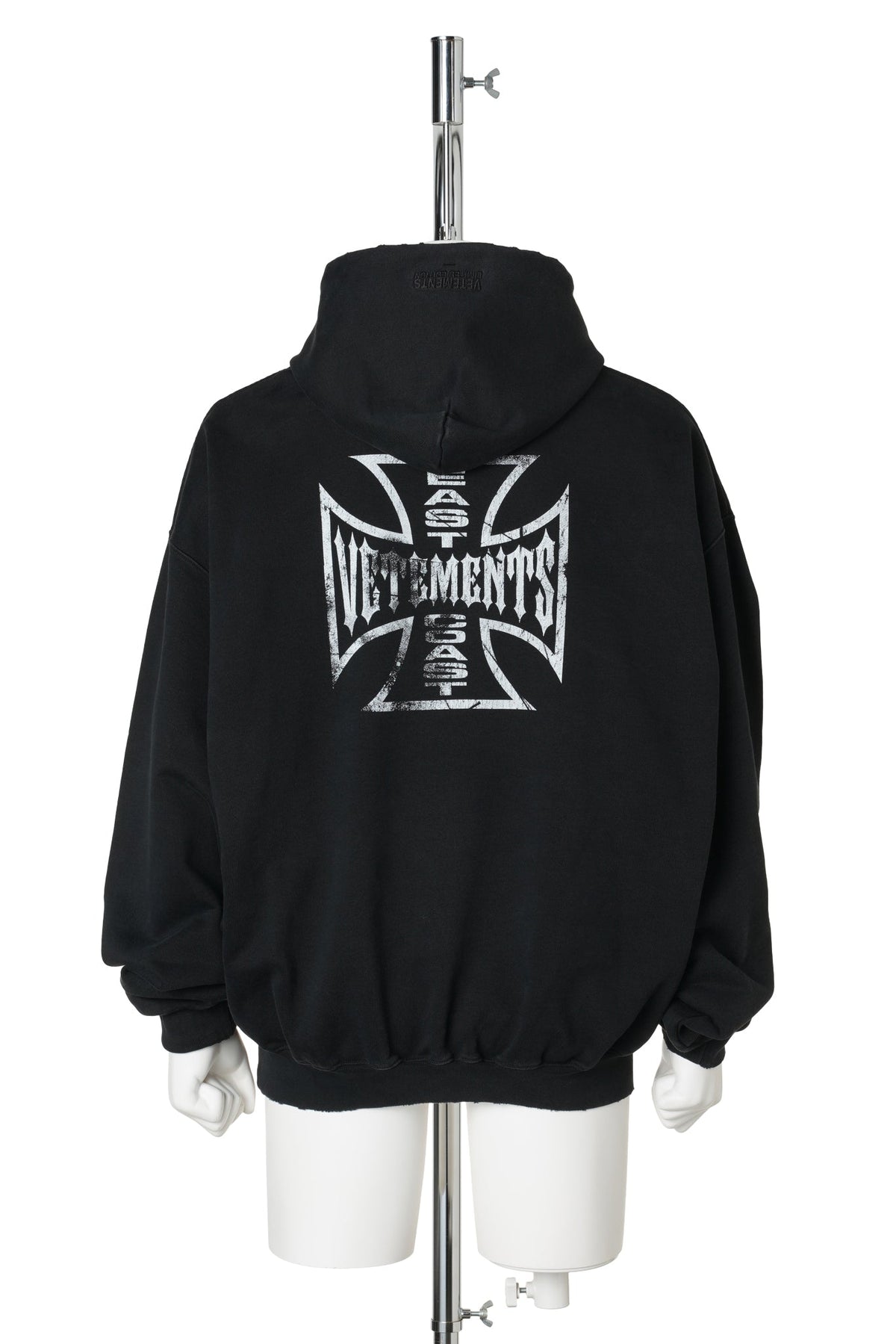 BIKER CROSS LOGO OVERSIZED HOODIE / WASHED BLACK