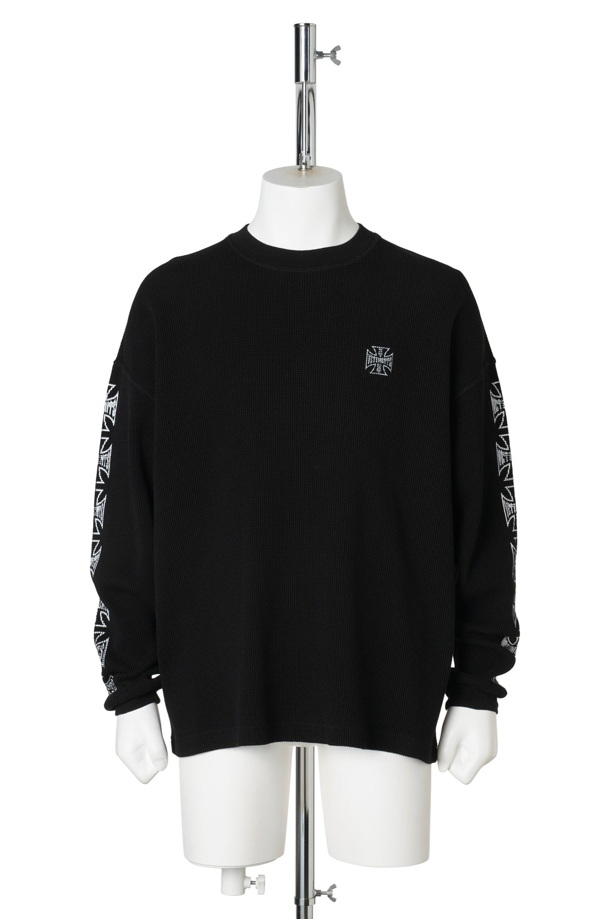 BIKER CROSS LOGO WAFFLE LONGSLEEVE / BLACK