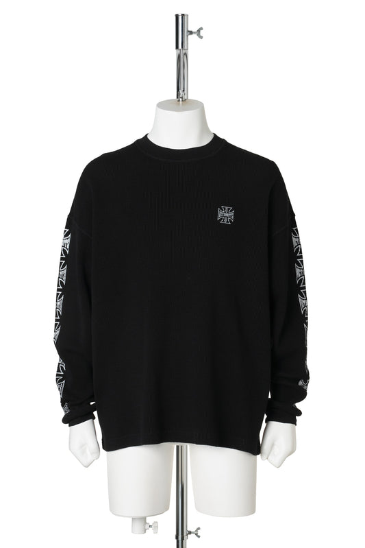 BIKER CROSS LOGO WAFFLE LONGSLEEVE / BLACK