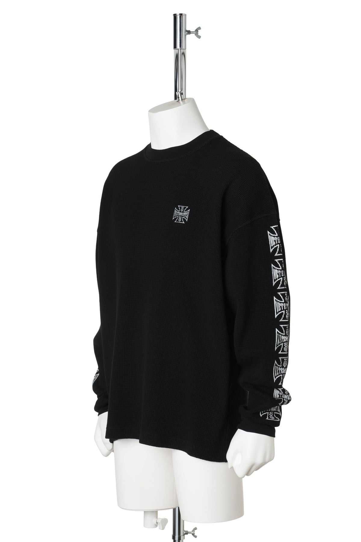 BIKER CROSS LOGO WAFFLE LONGSLEEVE / BLACK