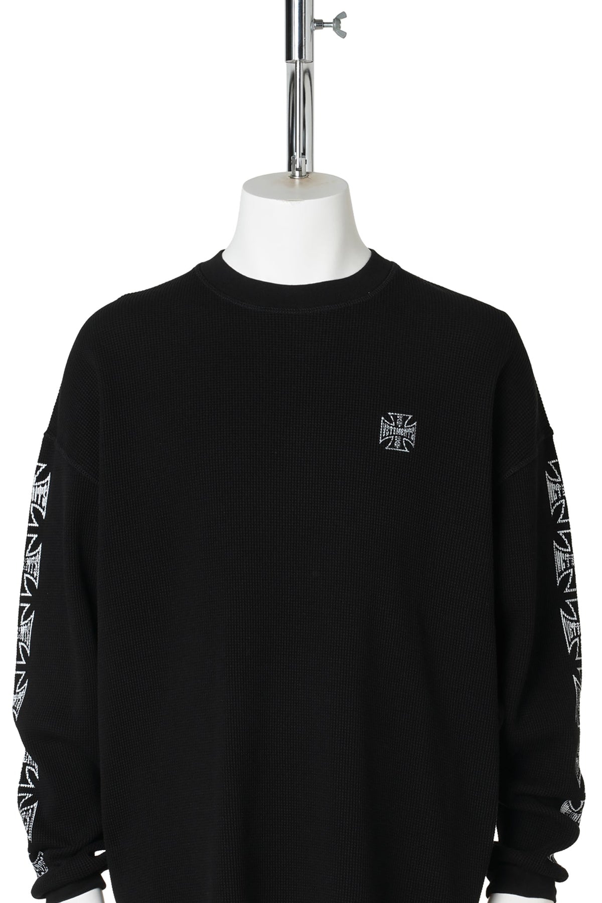 BIKER CROSS LOGO WAFFLE LONGSLEEVE / BLACK