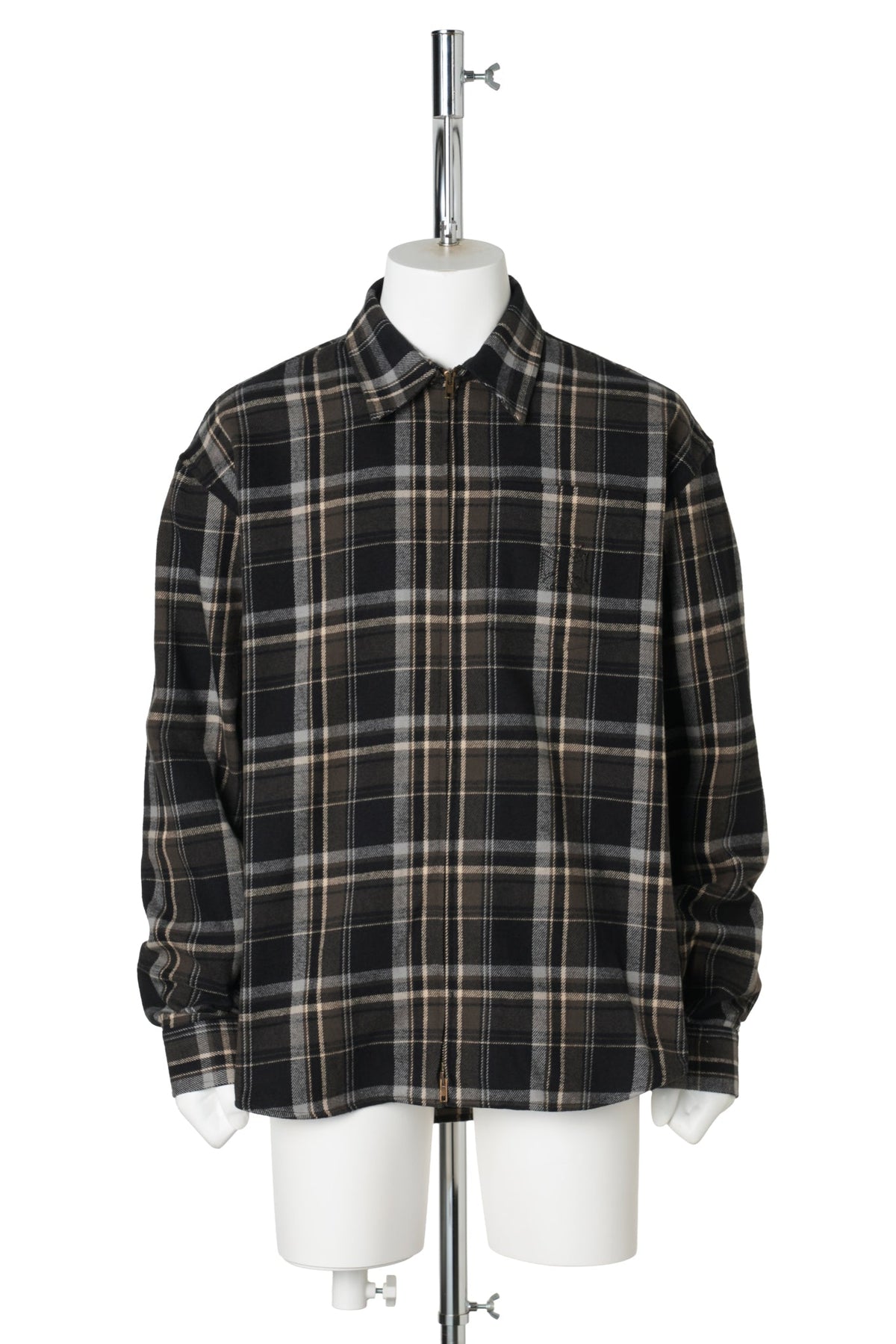 ZIP-UP BIKER CROSS LOGO FLANNEL SHIRT / BLACK CHECK