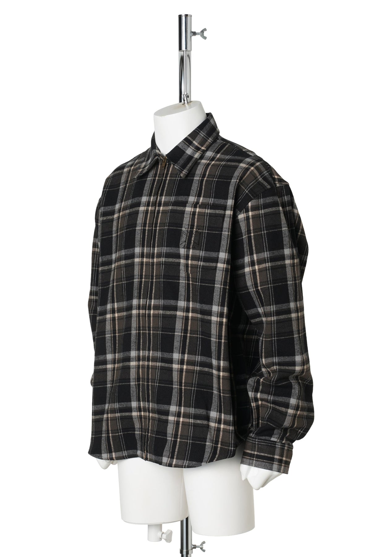 ZIP-UP BIKER CROSS LOGO FLANNEL SHIRT / BLACK CHECK
