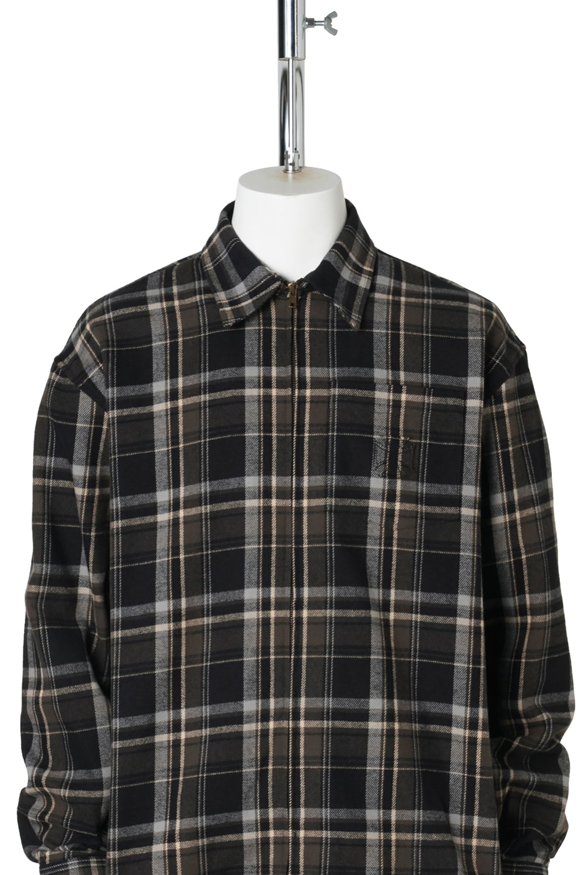 ZIP-UP BIKER CROSS LOGO FLANNEL SHIRT / BLACK CHECK