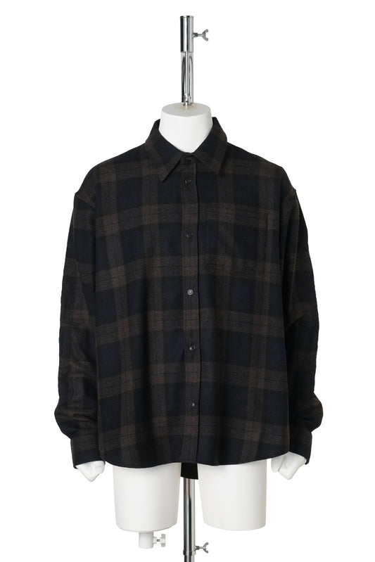EMBROIDERED METAL LOGO FLANNEL SHIRT / BLACK CHECK