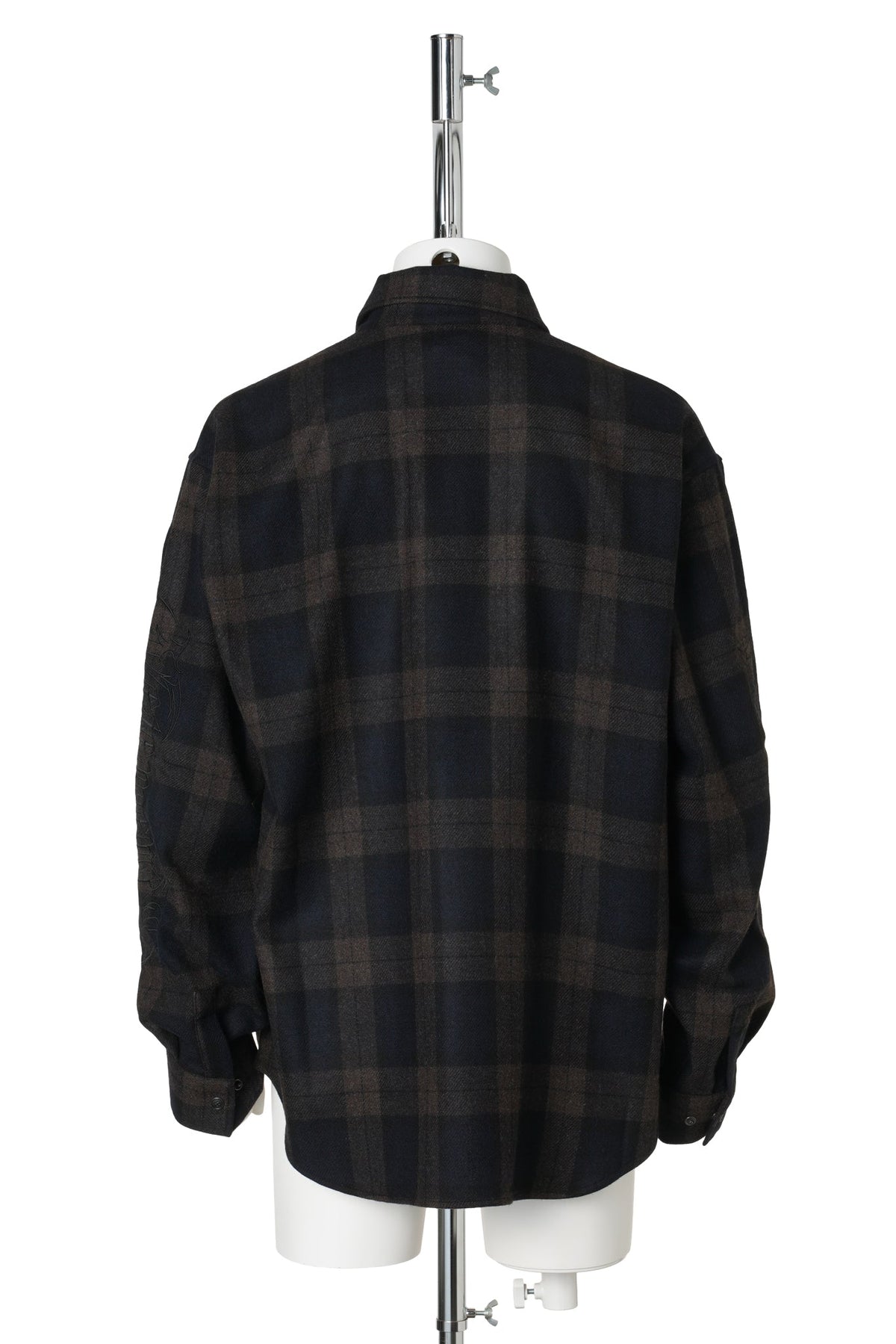 EMBROIDERED METAL LOGO FLANNEL SHIRT / BLACK CHECK