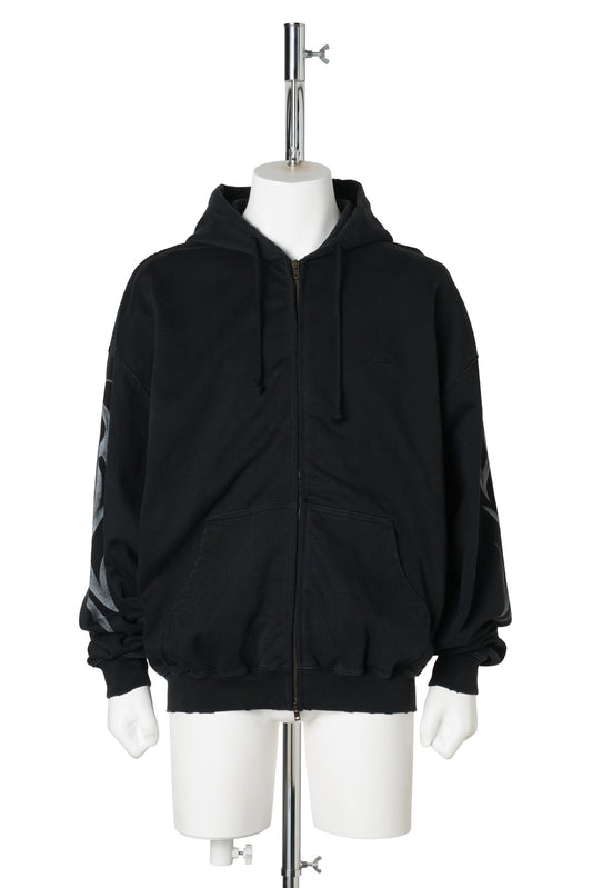 GRAFFITI TRIBAL ZIP-UP HOODIE / WASHED BLACK