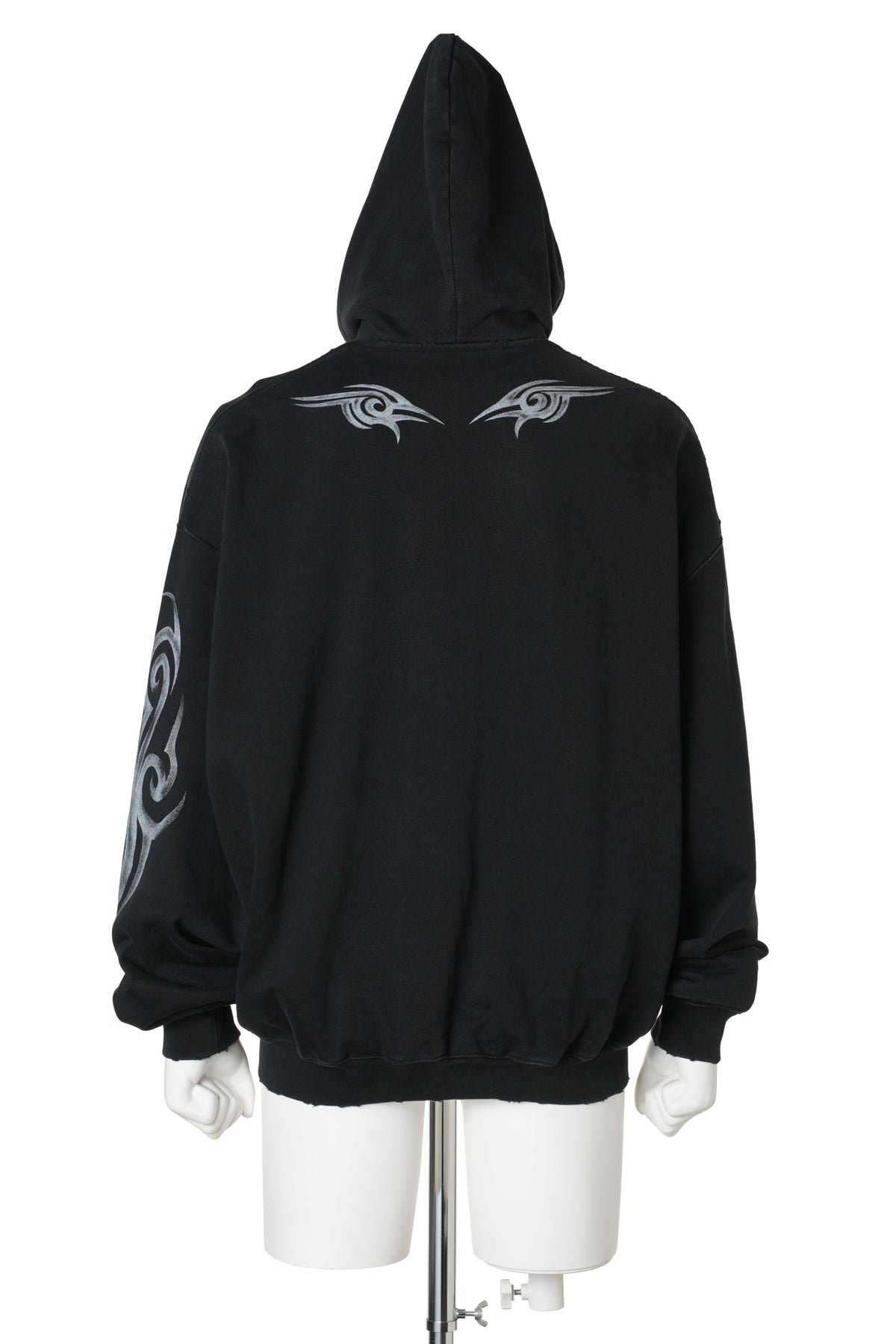 GRAFFITI TRIBAL ZIP-UP HOODIE / WASHED BLACK