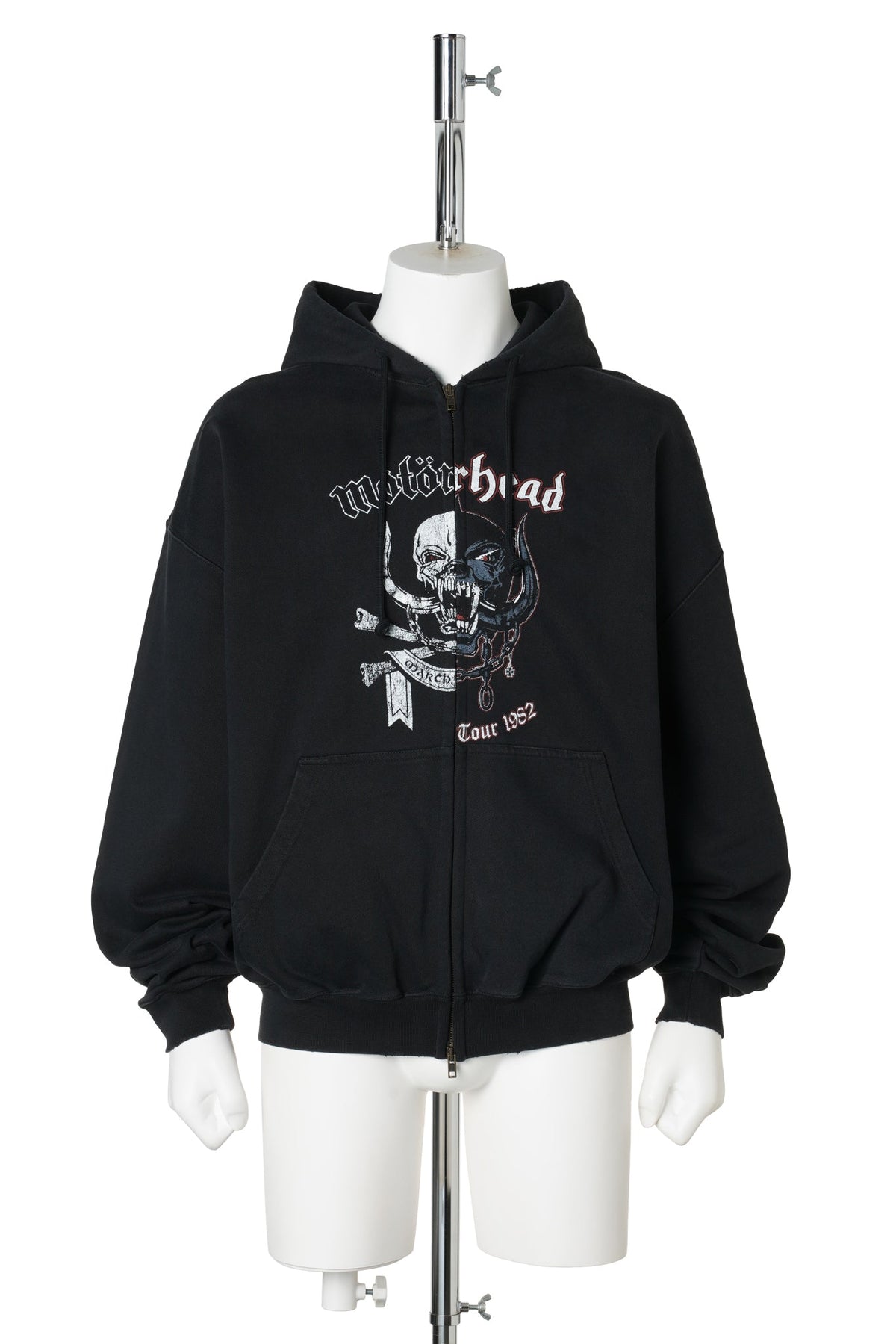 VETEMENTSXMOTORHEAD DOUBLE GRAPHIC ZIP-UP HOODIE / WASHED BLACK