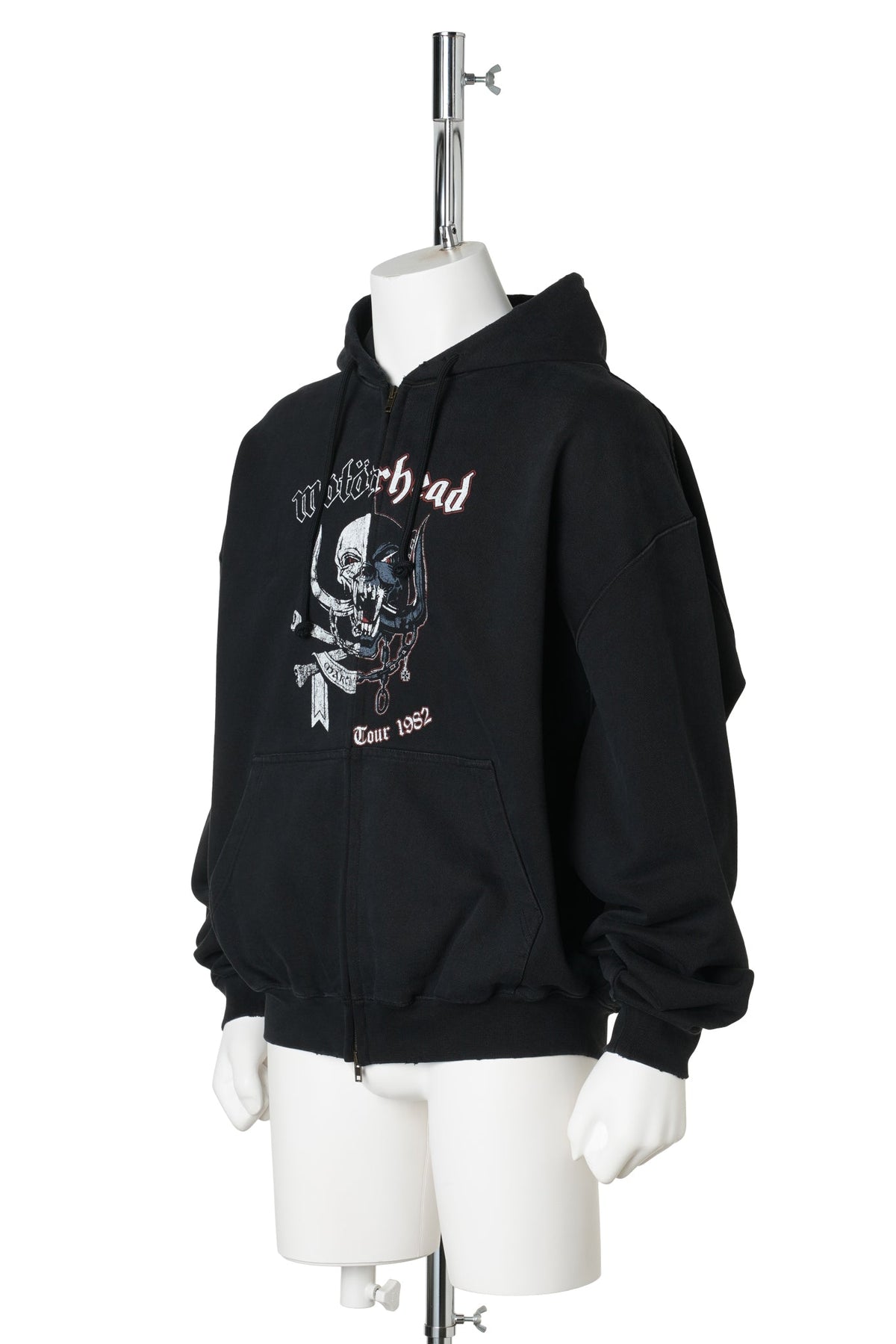 VETEMENTSXMOTORHEAD DOUBLE GRAPHIC ZIP-UP HOODIE / WASHED BLACK