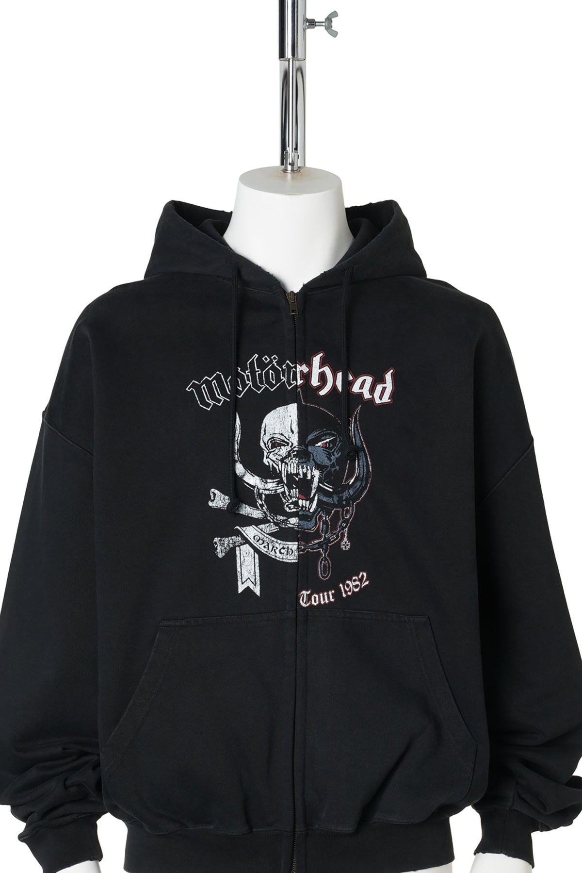 VETEMENTSXMOTORHEAD DOUBLE GRAPHIC ZIP-UP HOODIE / WASHED BLACK