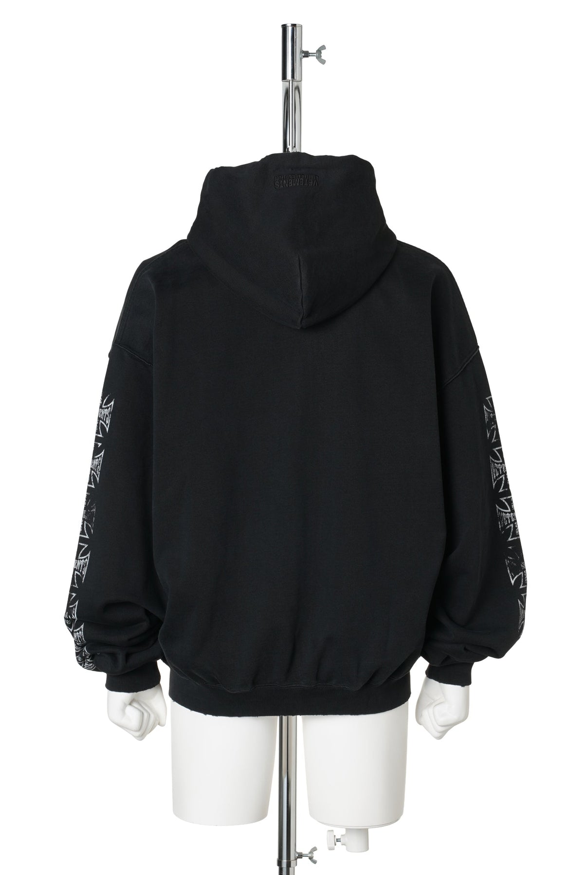 BIKER CROSS SLEEVES ZIP-UP HOODIE / WASHED BLACK