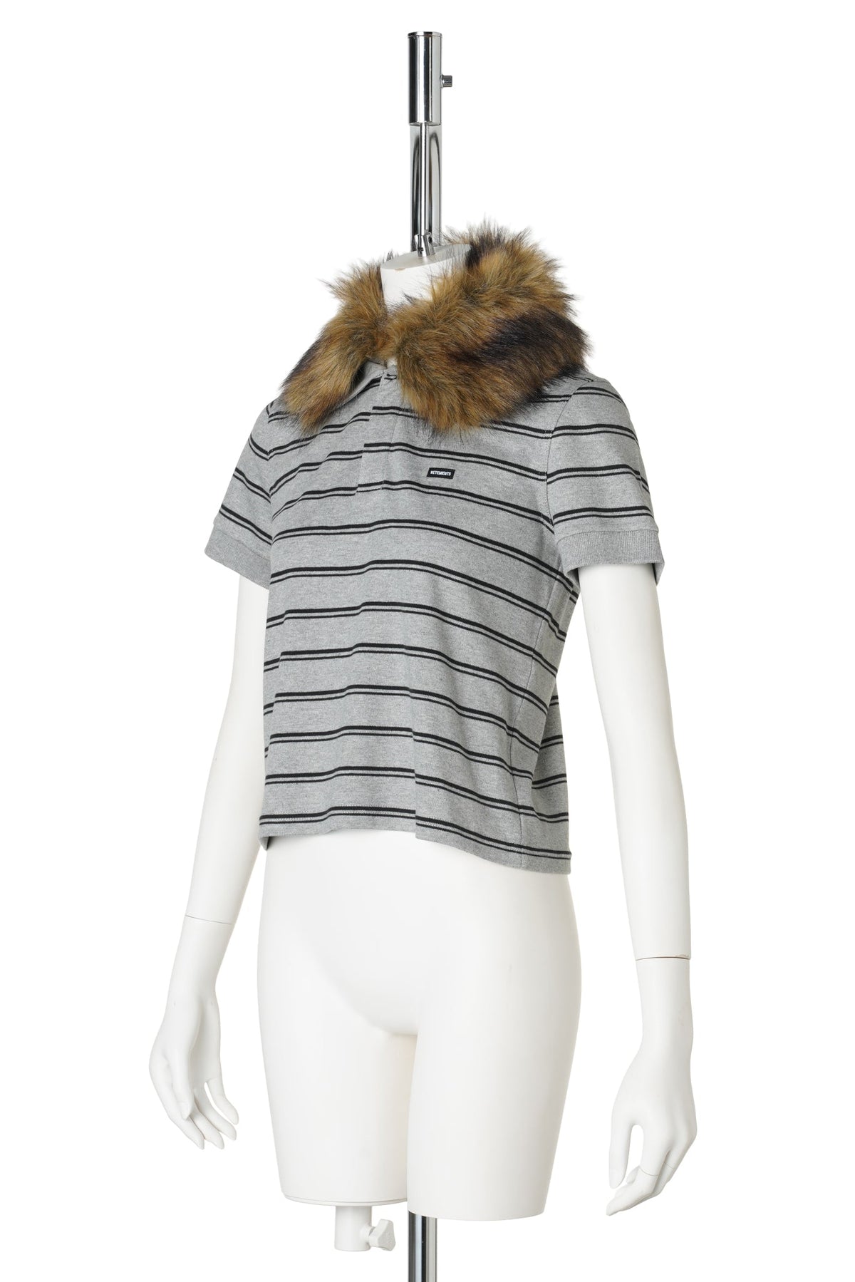 BABY POLO WITH DETACHABLE FUR COLLAR / GREY MELANGE / BLACK STRIPES
