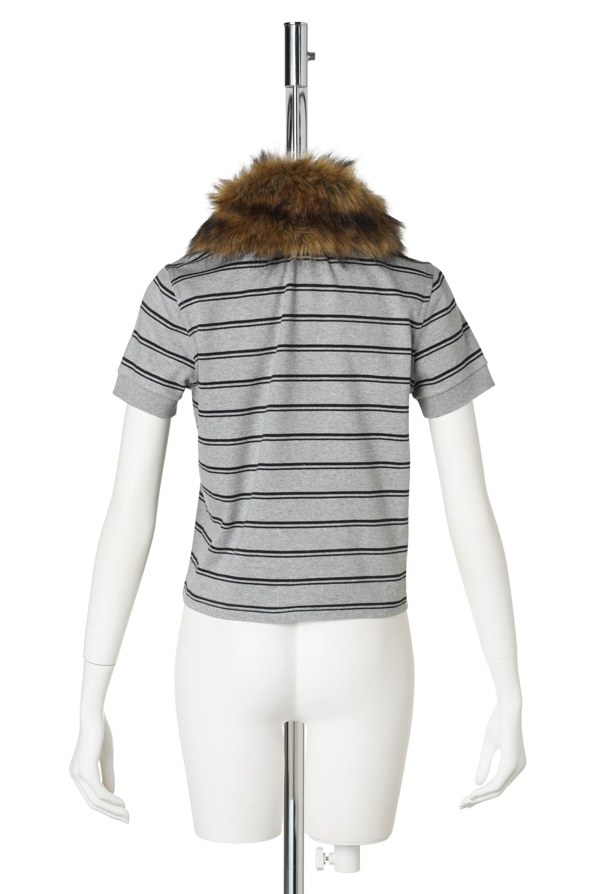 BABY POLO WITH DETACHABLE FUR COLLAR / GREY MELANGE / BLACK STRIPES