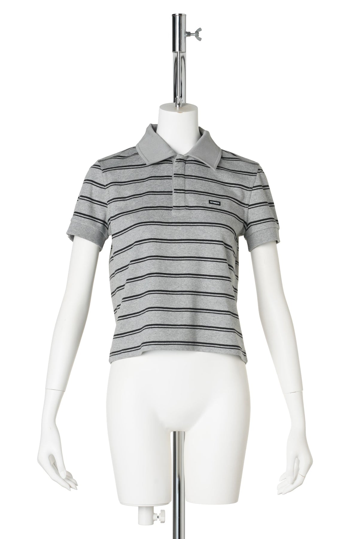 BABY POLO WITH DETACHABLE FUR COLLAR / GREY MELANGE / BLACK STRIPES