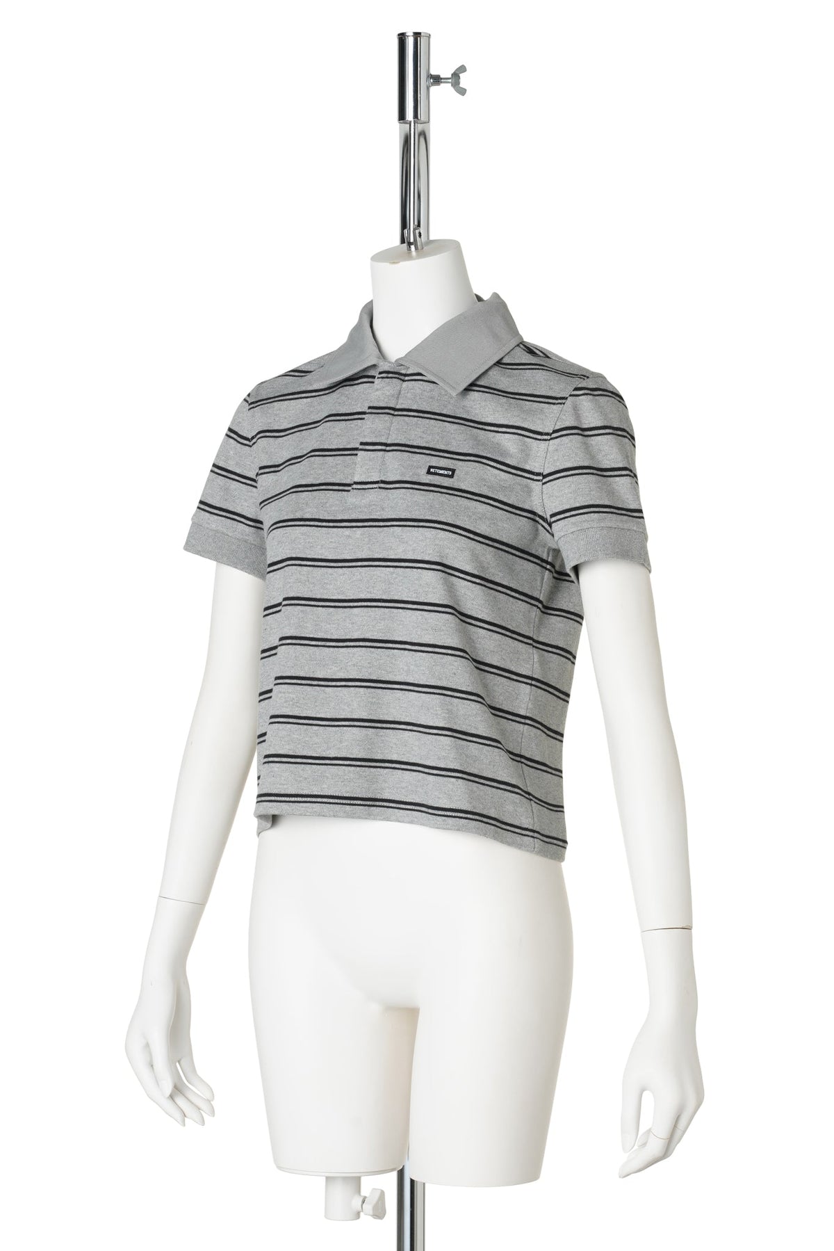 BABY POLO WITH DETACHABLE FUR COLLAR / GREY MELANGE / BLACK STRIPES
