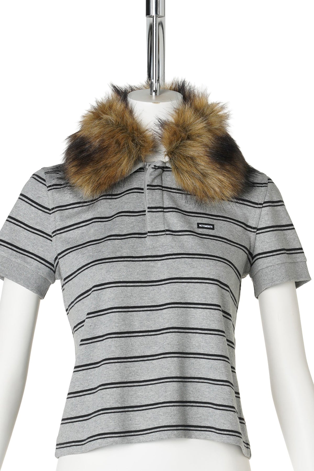 BABY POLO WITH DETACHABLE FUR COLLAR / GREY MELANGE / BLACK STRIPES
