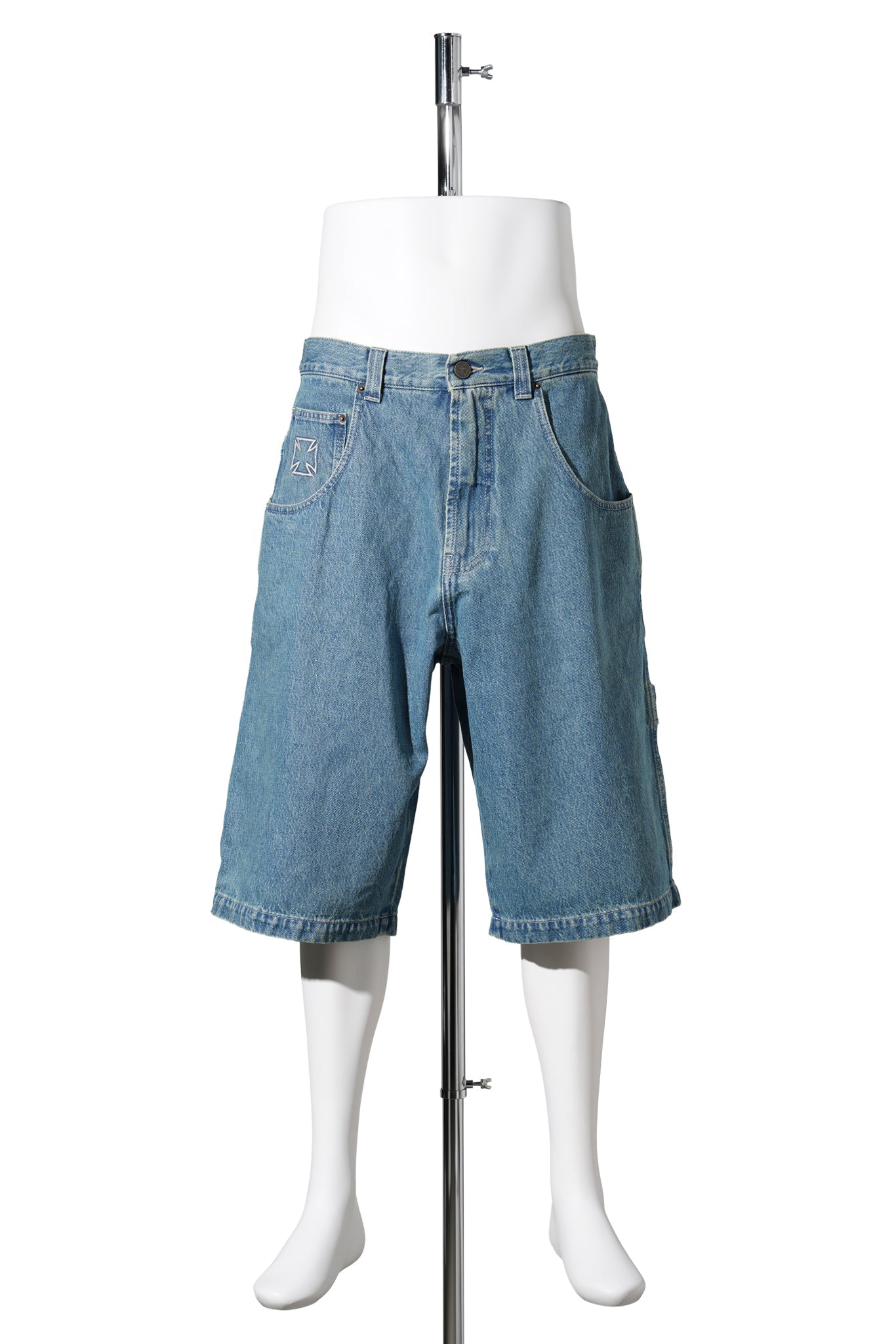 BIKER CROSS HIP-HOP DENIM SHORTS / VINTAGE MID BLUE