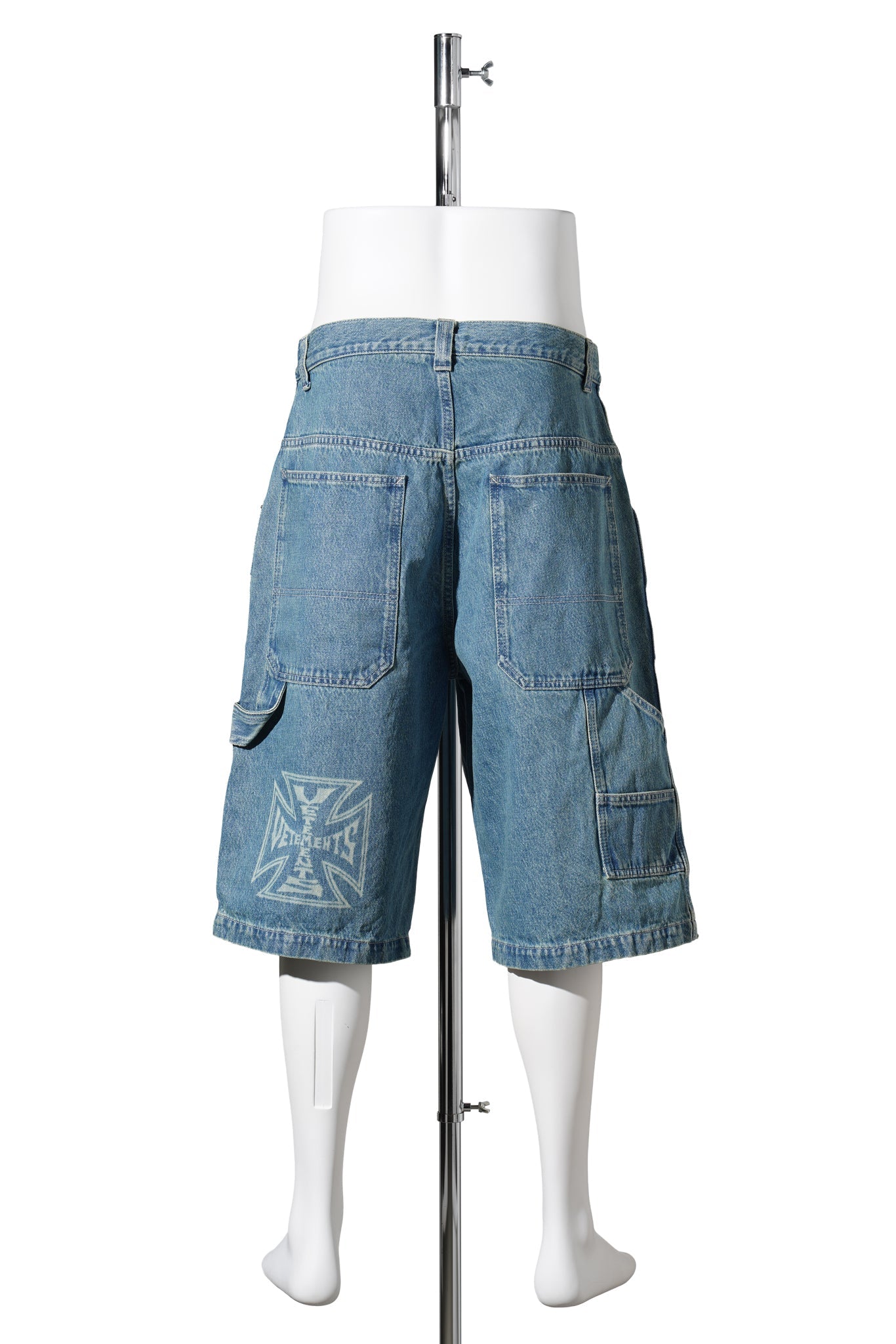 BIKER CROSS HIP-HOP DENIM SHORTS / VINTAGE MID BLUE