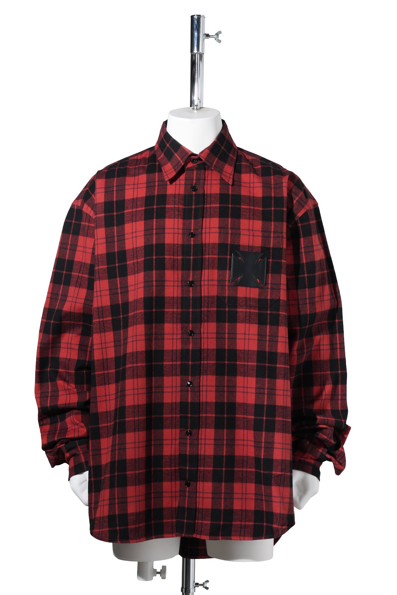 LEATHER CROSS FLANNEL SHIRT / BLACK/RED CHECK