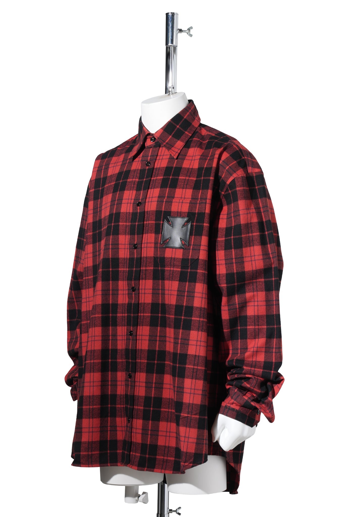 LEATHER CROSS FLANNEL SHIRT / BLACK/RED CHECK