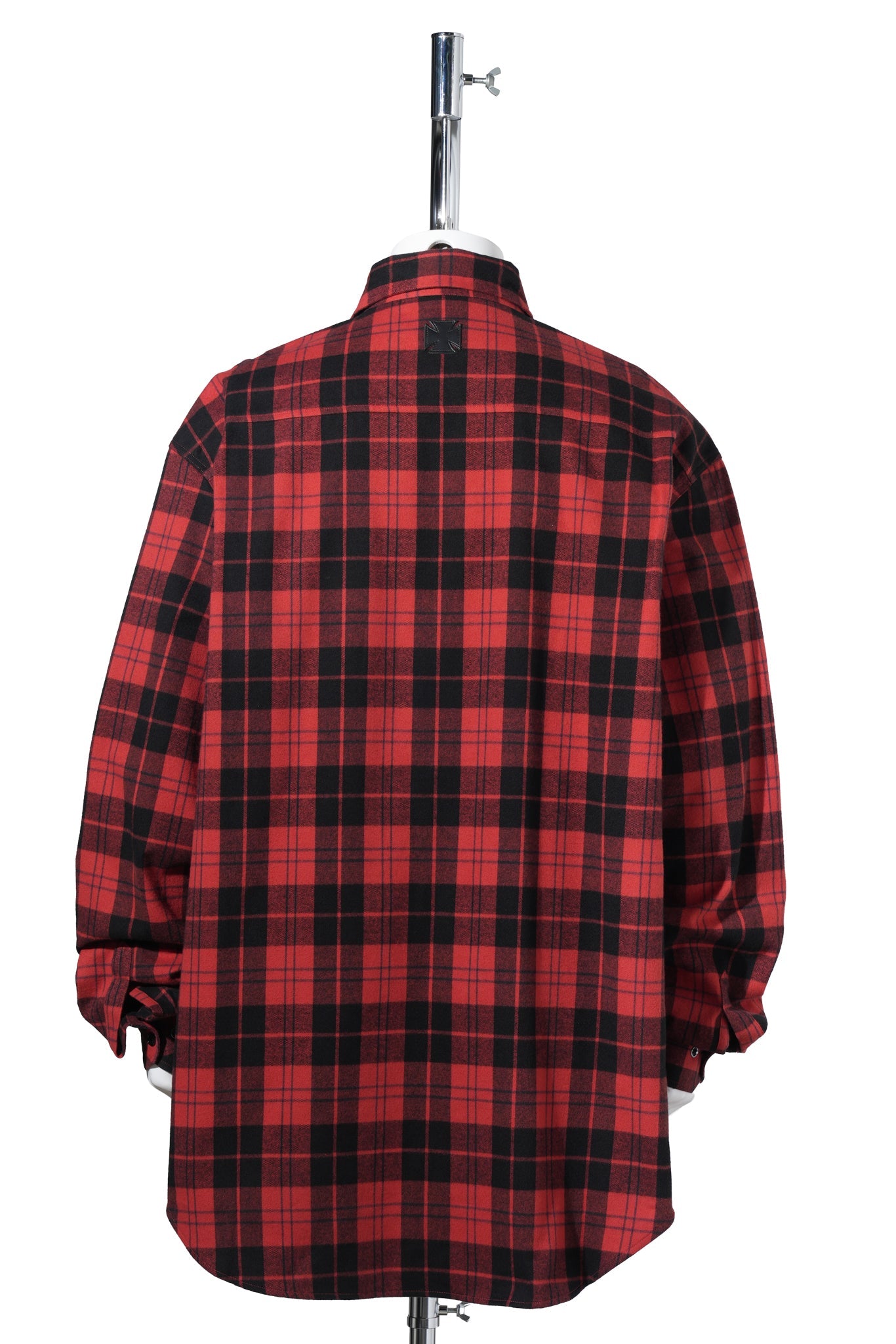 LEATHER CROSS FLANNEL SHIRT / BLACK/RED CHECK
