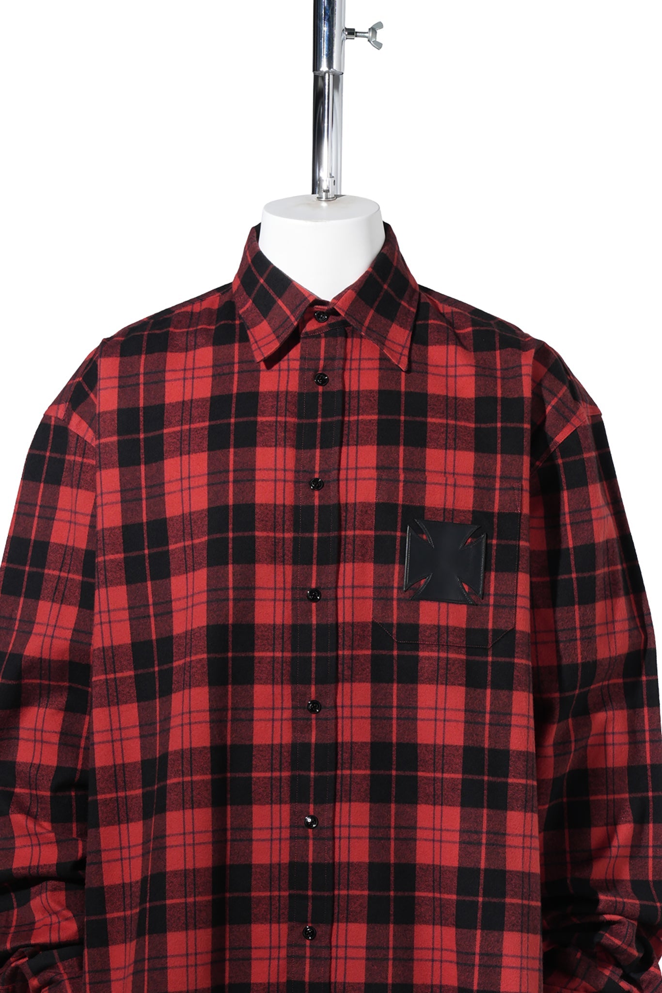 LEATHER CROSS FLANNEL SHIRT / BLACK/RED CHECK