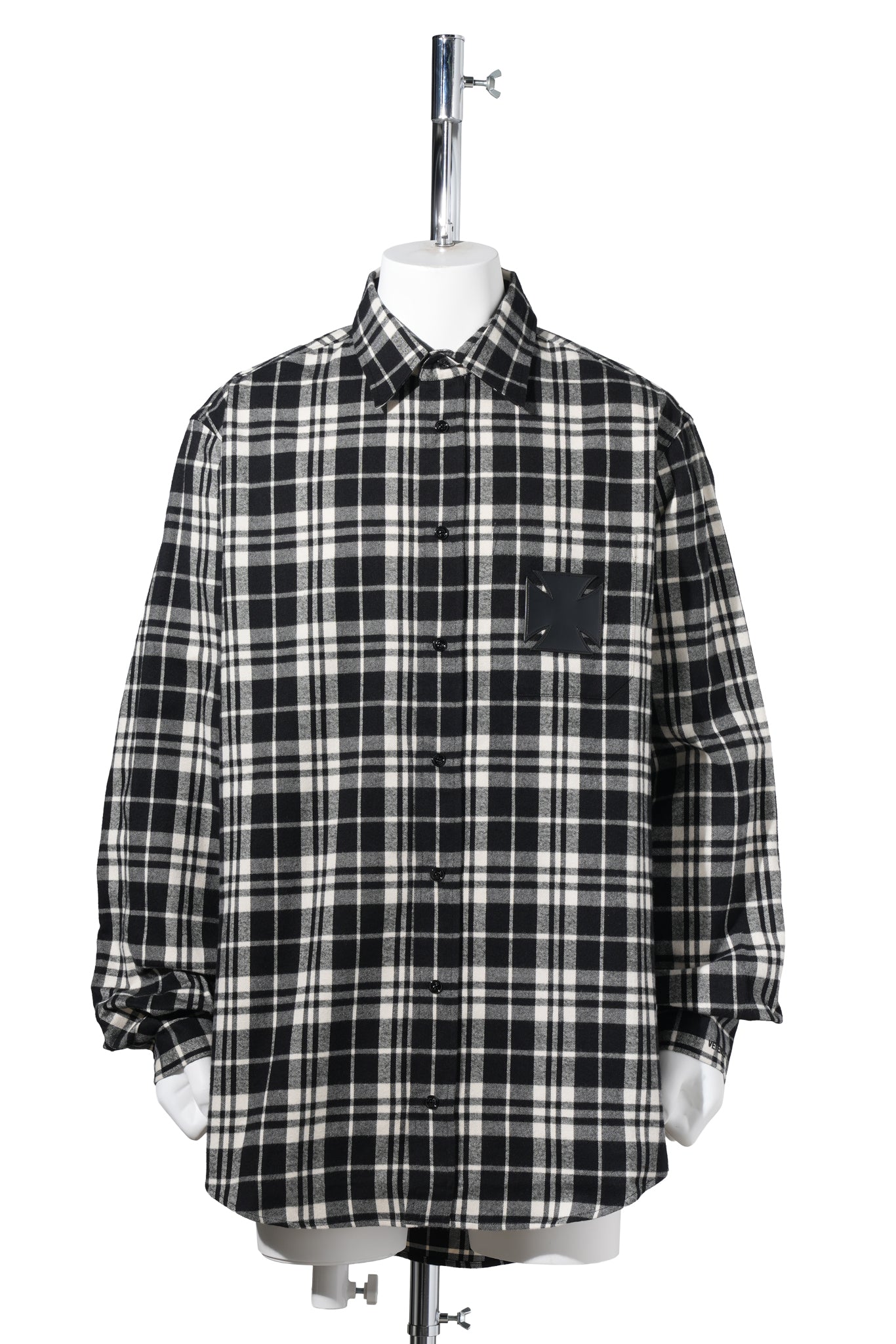 LEATHER CROSS FLANNEL SHIRT / BLACK/CREAM CHECK