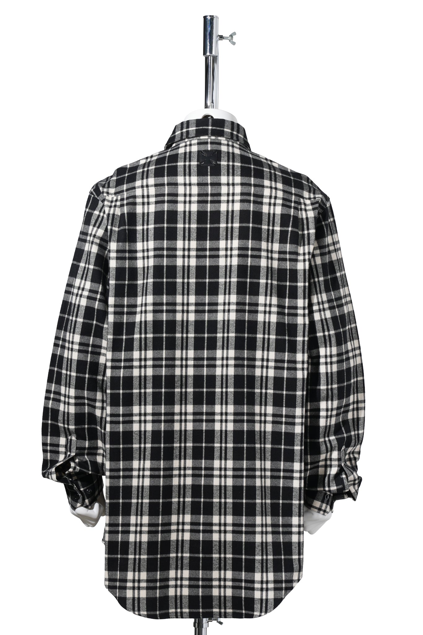 LEATHER CROSS FLANNEL SHIRT / BLACK/CREAM CHECK