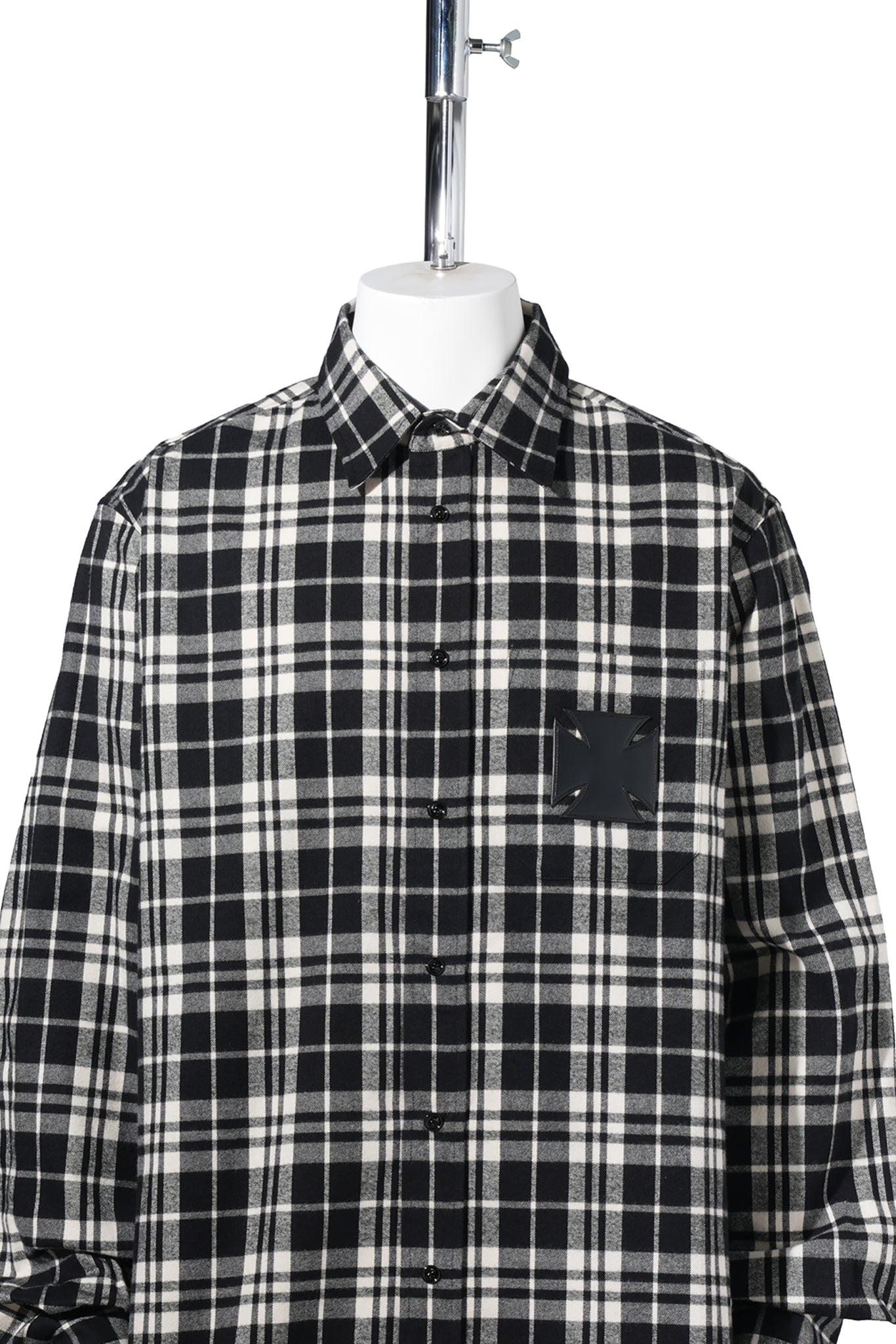 LEATHER CROSS FLANNEL SHIRT / BLACK/CREAM CHECK
