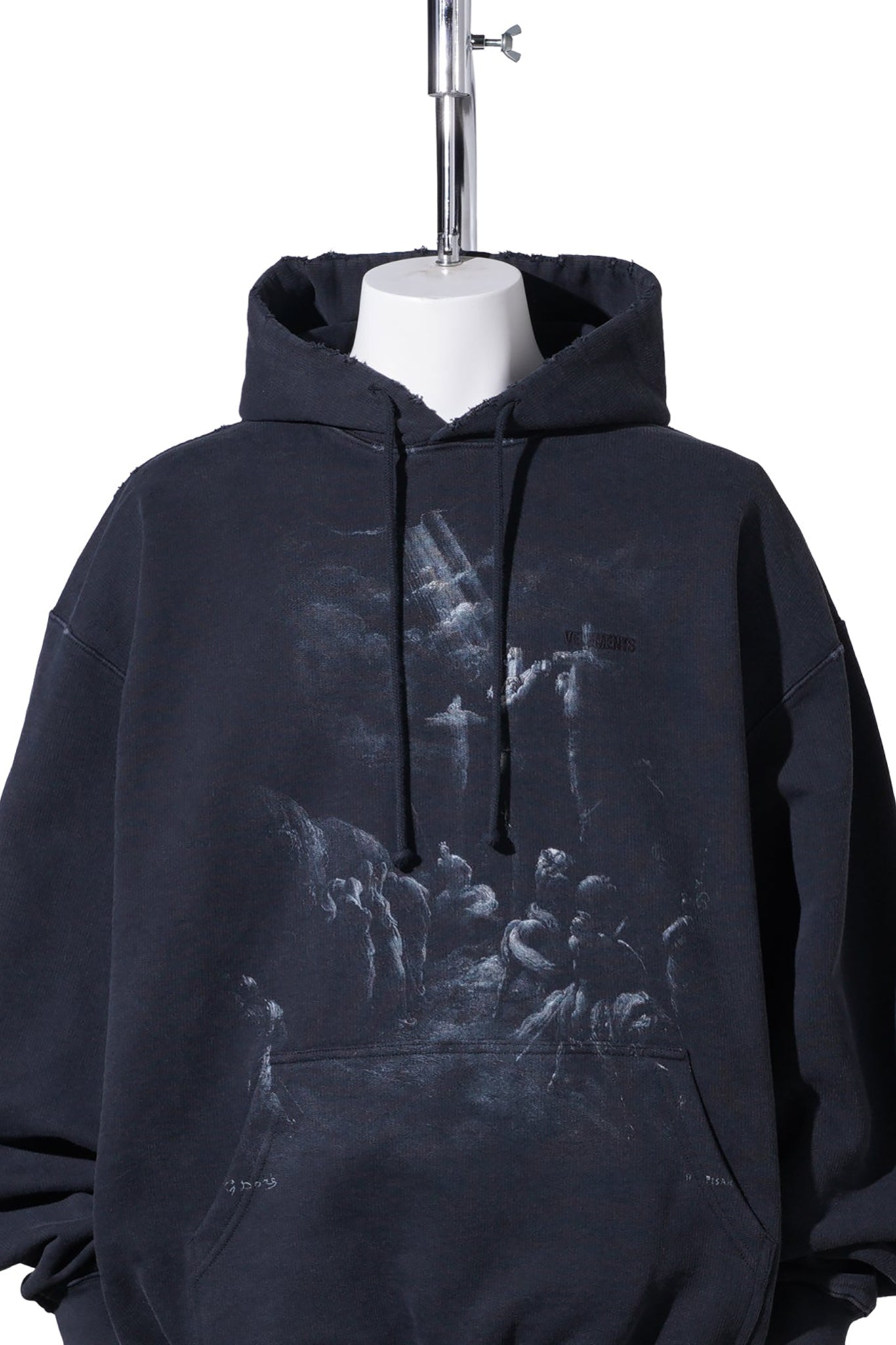 JESUS ON A CROSS DISTRESSED HOODIE / WASHED-OUT BLACK