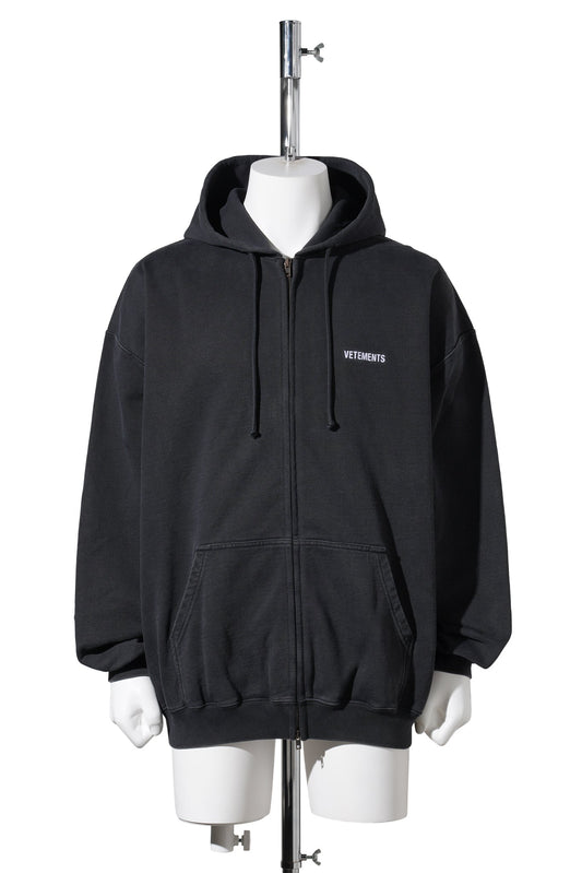 ICONIC LOGO ZIP-UP HOODIE / BLACK