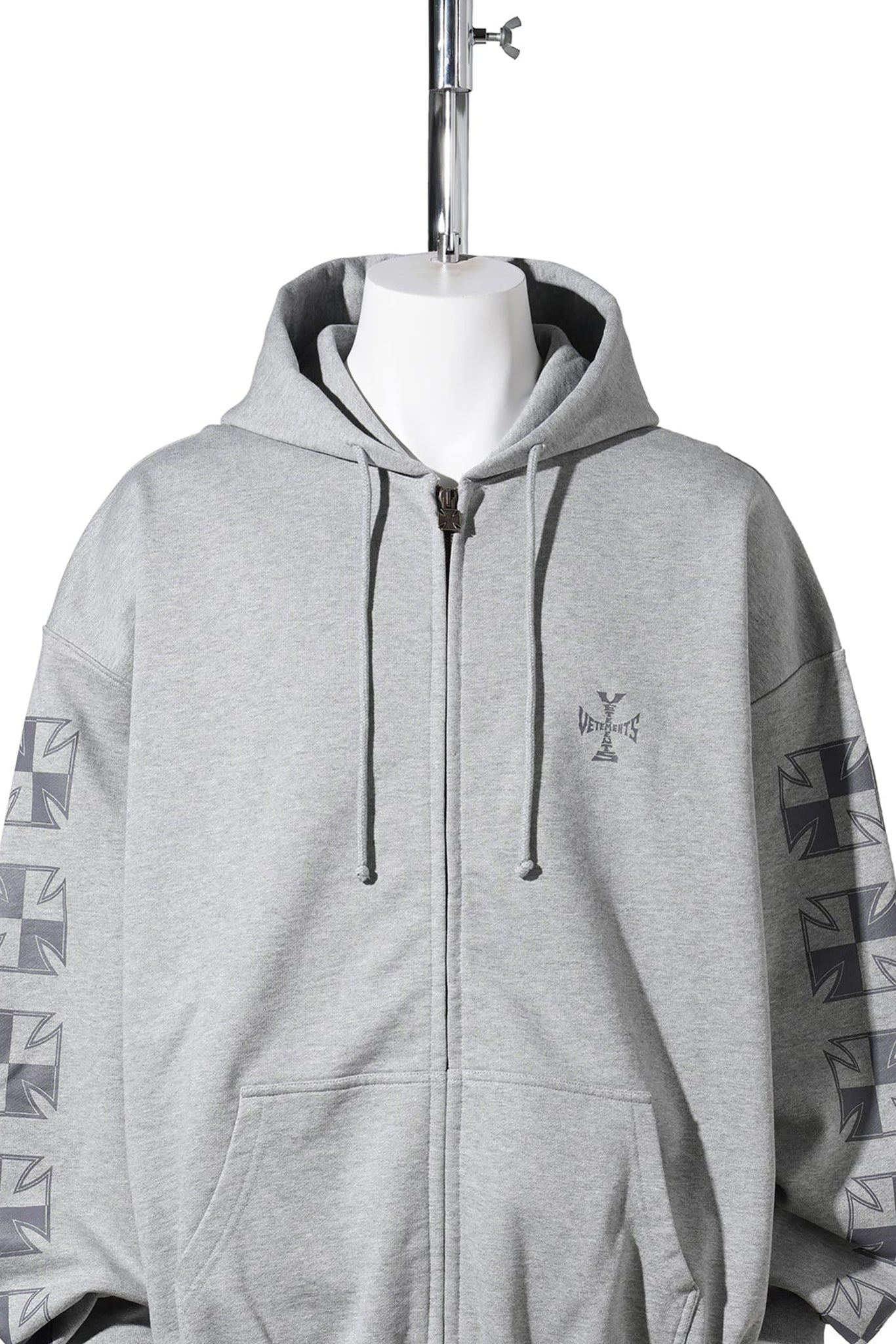 BIKER CROSS SLEEVES ZIP-UP HOODIE / GREY MELANGE