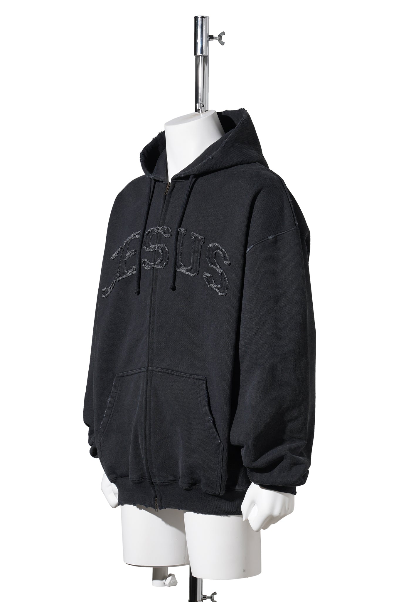JESUS CHRIST ZIP-UP HOODIE / WASHED-OUT BLACK