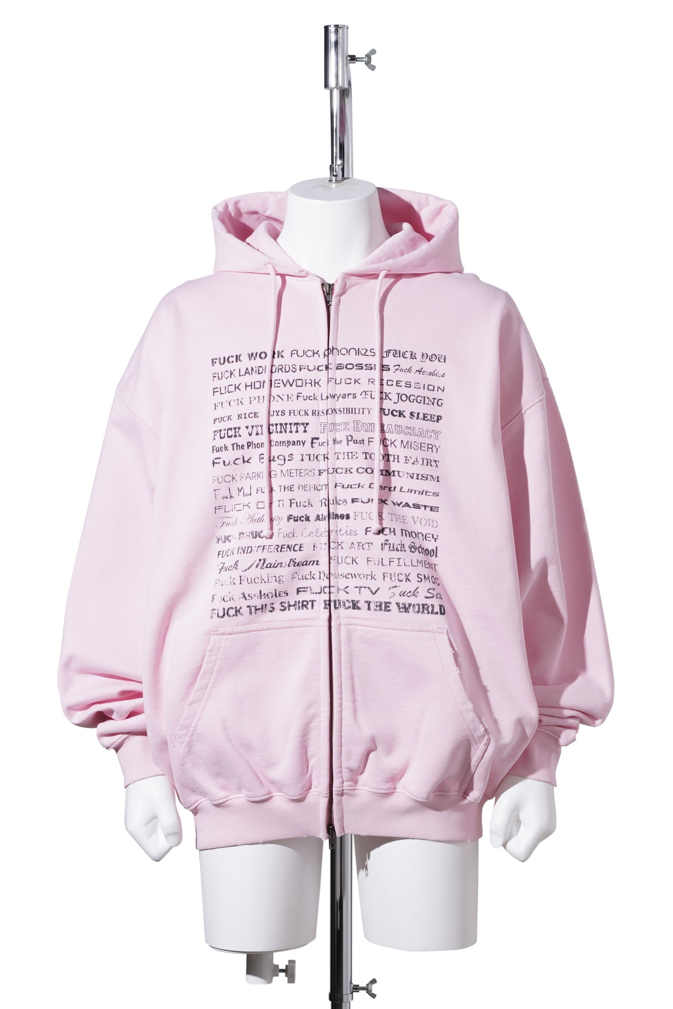 FUCK EVERYTHING ZIP-UP HOODIE / WASHED-OUT PINK