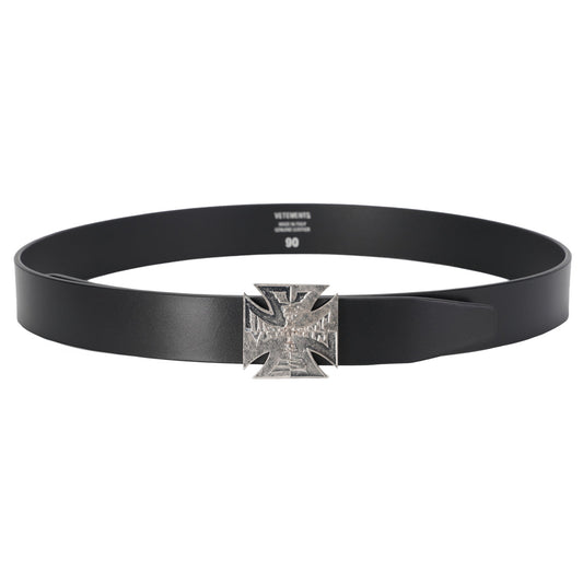 METAL BIKER CROSS LOGO BELT / BLACK/SILVER