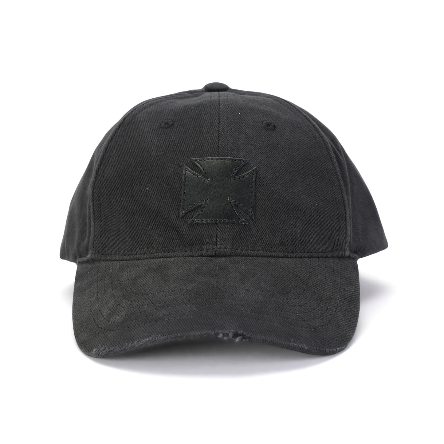 LEATHER BIKER CROSS CAP / BLACK