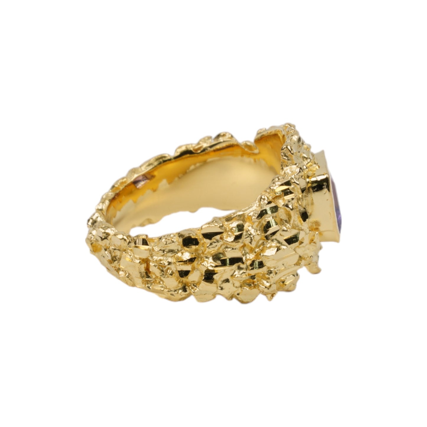 VC016 GOLD HAMMERED GEM RING / GOLD