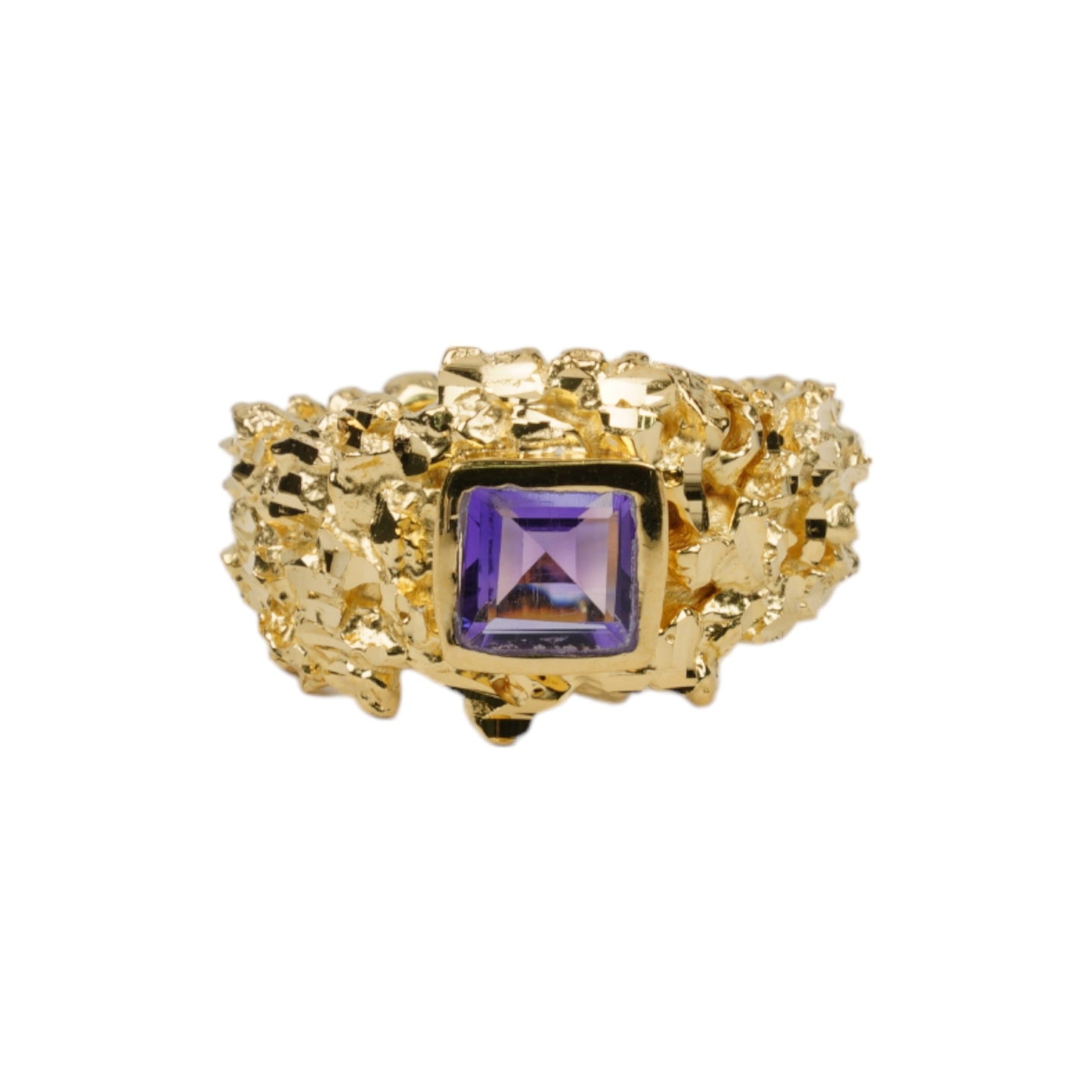 VC016 GOLD HAMMERED GEM RING / GOLD