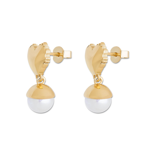 THE FLAME HEART FRESHWATER PEARL EARRING PAIR / YELLOW GOLD